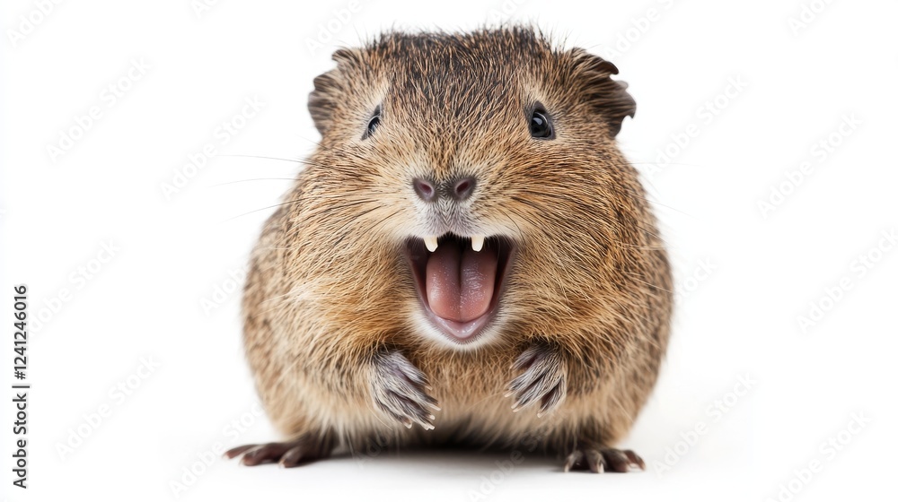 A cute guinea pig with a big smile is sitting on a white background. A cute guinea pig with a big smile is sitting on a white background.