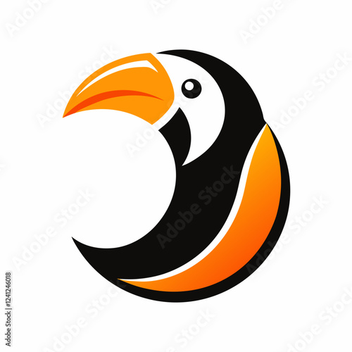 Minimalist Toucan Logo with Circular Design and Bold Geometric Shapes