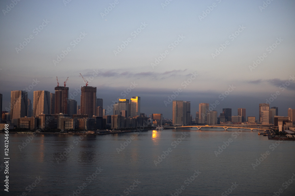 Fototapeta premium Beautiful Tokyo sundown in the late Autumn, portraying the cityscape of the biggest metropolitan area in the world