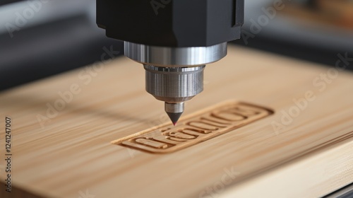 Laser engraving machine precisely etching a design on a wooden surface in a workshop setting