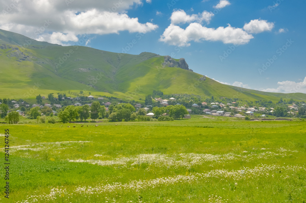 Fototapeta premium scenic view of Urut viilage and mountains of Lesser Caucasus (Lori province, Armenia)