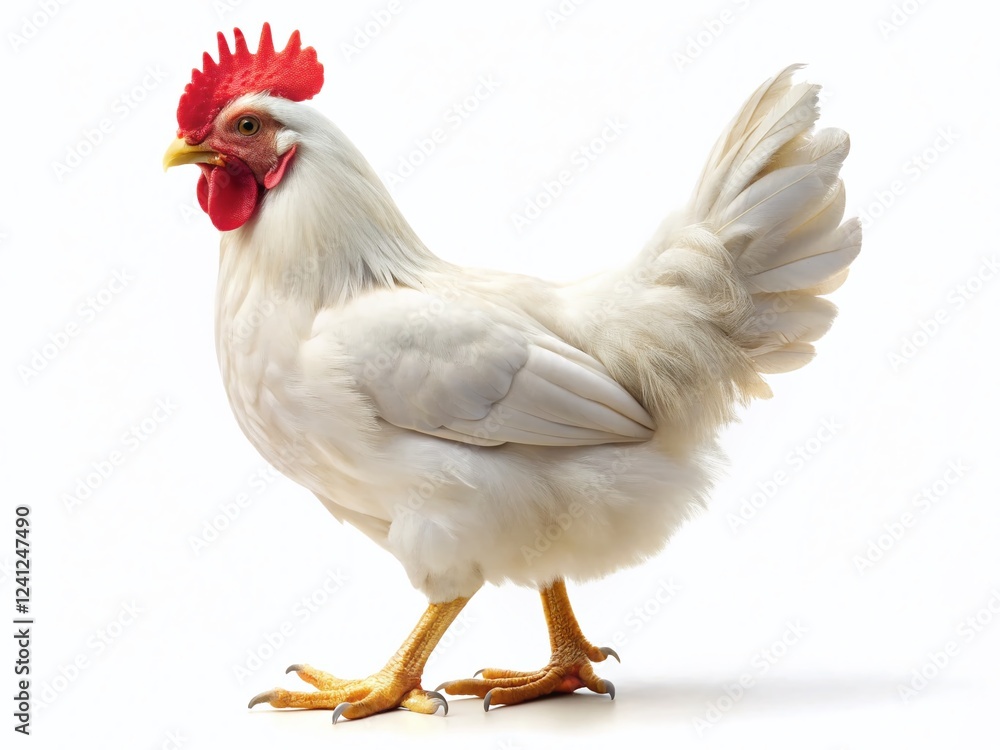 Fototapeta premium White Chicken Silhouette, Side Profile, Isolated on White Background - Stock Photo