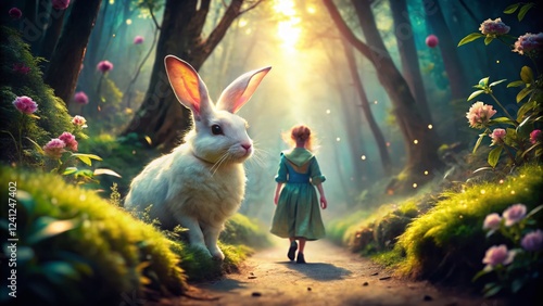 Whimsical Wonderland: Follow the White Rabbit - A Mysterious Portrait