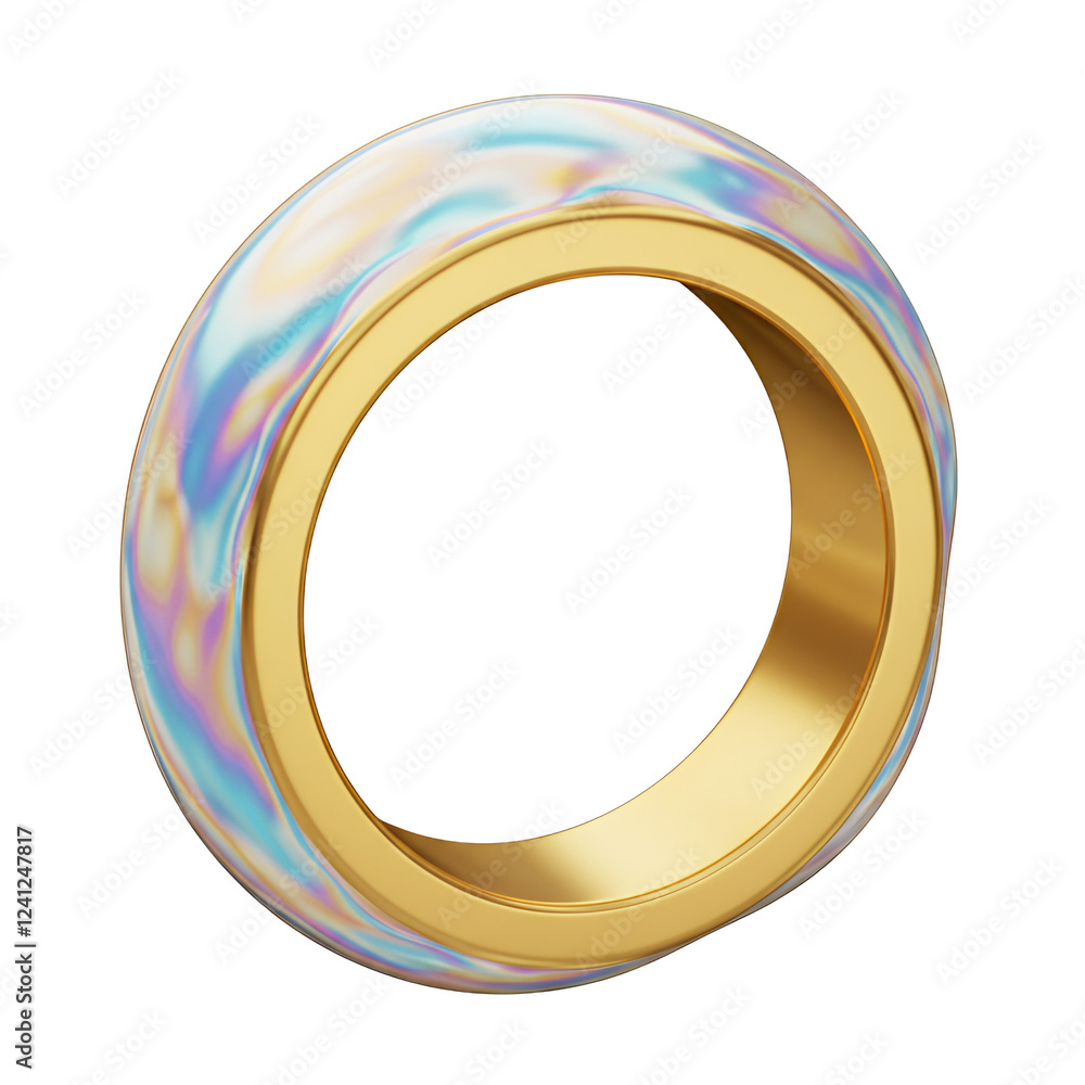 Iridescent gold ring, colorful jewelry, 3d model, abstract fashion. Iridescent gold ring, colorful jewelry, 3d model, abstract fashion.