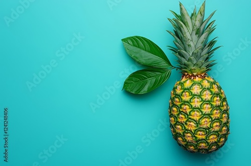 Pineapple on blue background. Top View. Copy Space. Pattern for minimal style. Pop art design, creative concept , isolated on white background,  , copy space for text, photo