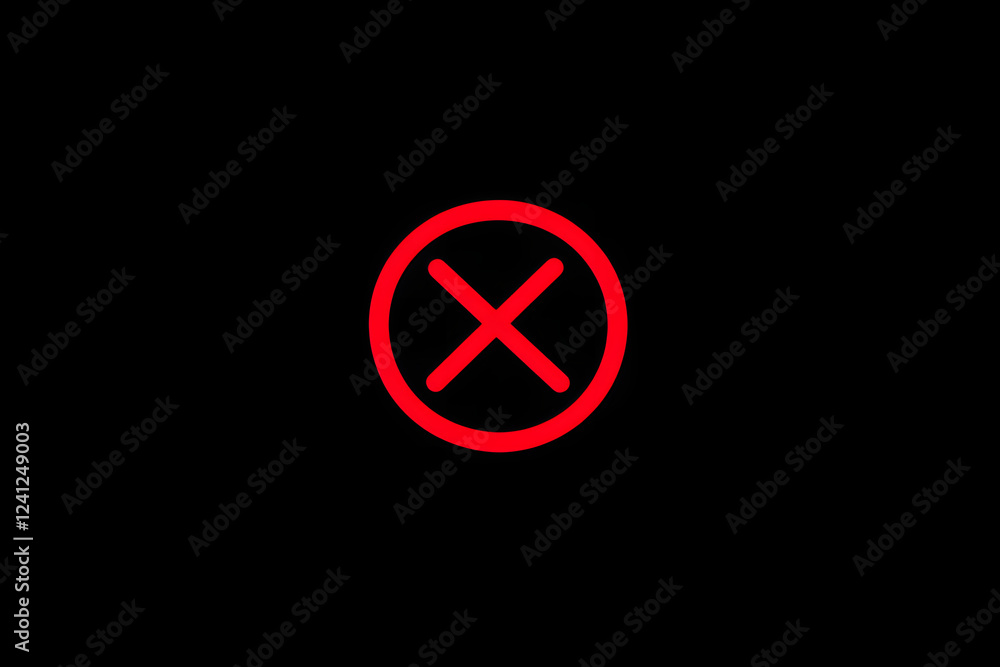 Rotes X-Symbol auf schwarzem Hintergrund, Zeichen für Verbot und Fehler
Rotes X-Symbol auf schwarzem Hintergrund, Zeichen für Verbot und Fehler