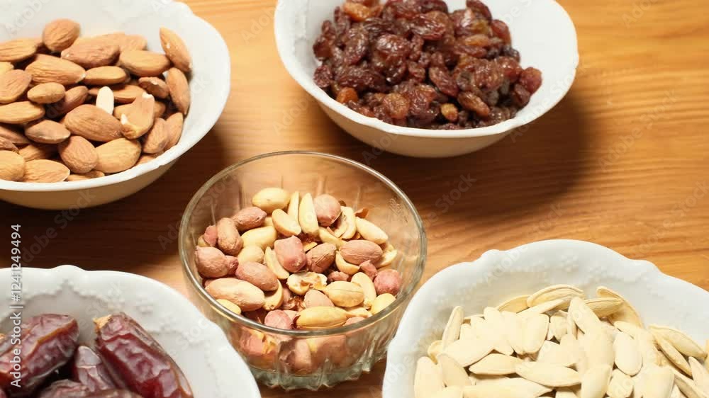 mixed nuts on wooden table mixed nuts on wooden table