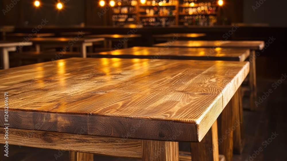 Fototapeta premium Modern Interior Dining Experience Cozy Restaurant Table Setting Warm Lighting Low Angle View Contemporary Design