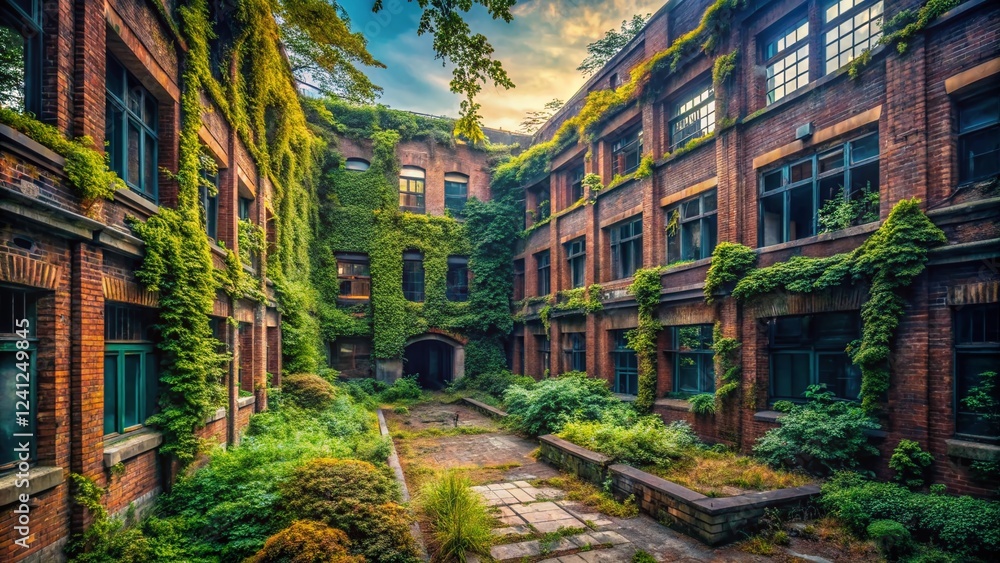 Fototapeta premium Xi'an University of Technology Campus: Urban Exploration Photography - Abandoned Buildings & Overgrown Spaces