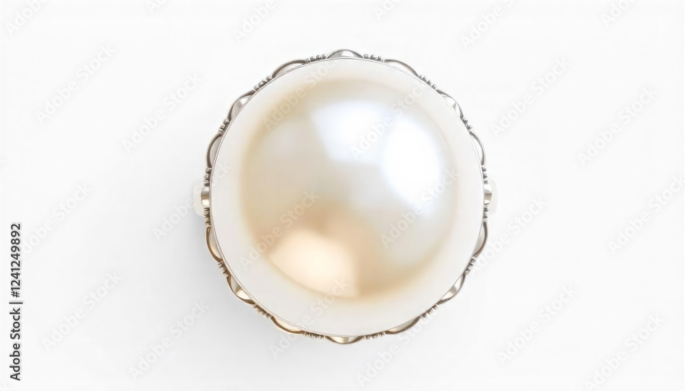 Elegant Pearl Ring with Intricate Silver Setting: A Close-Up View of a Classic Jewelry Piece Elegant Pearl Ring with Intricate Silver Setting: A Close-Up View of a Classic Jewelry Piece