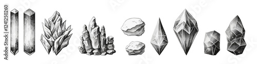 Hand draw minerals and crystals set. Magic rock illustration.