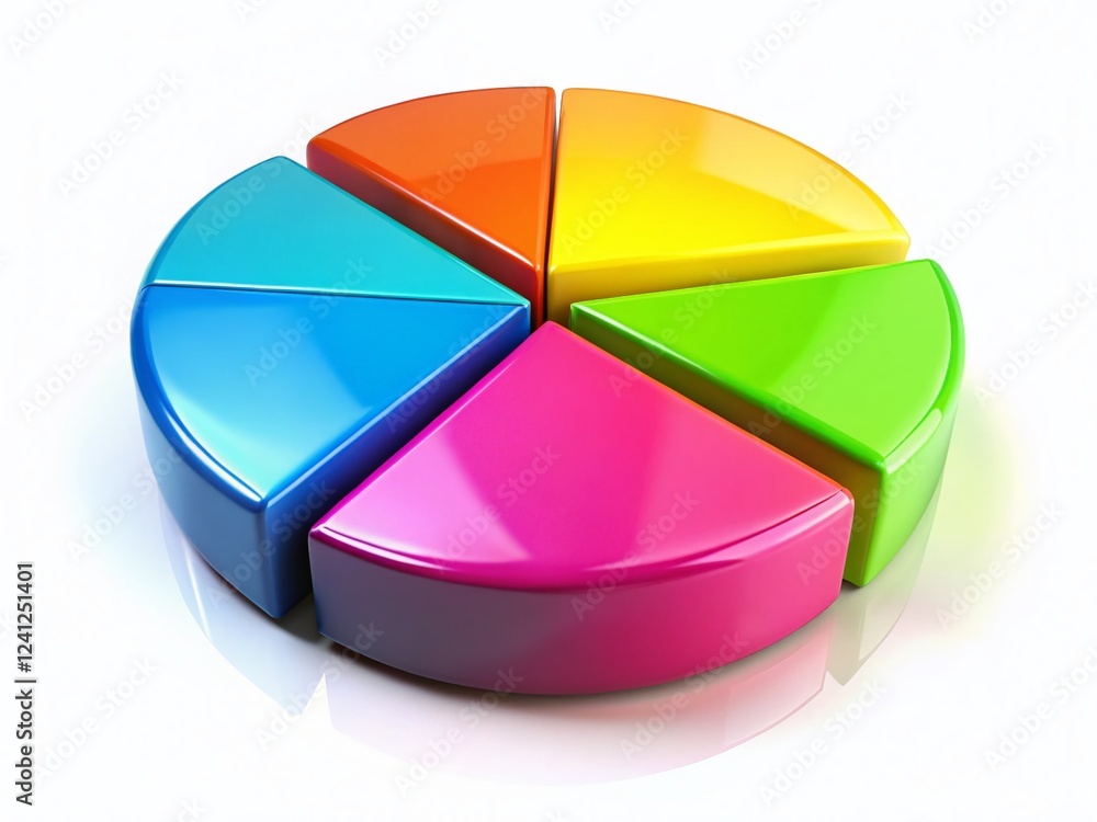 Obraz premium Vibrant 3D Pie Chart, Isolated on White Background - Data Visualization Graphic