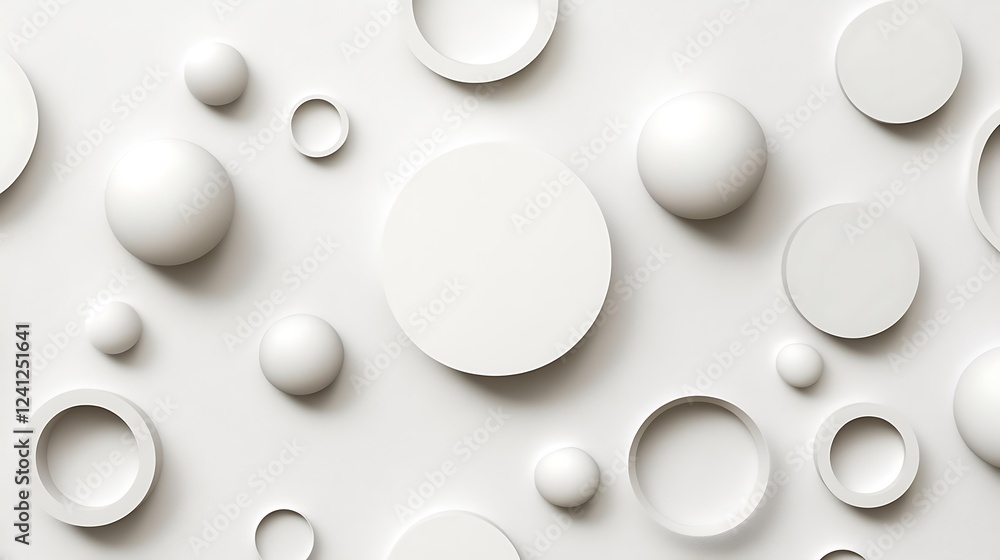 White spheres, circles, background White spheres, circles, background