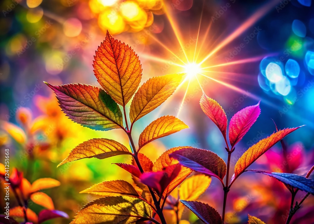 Vibrant Abstract Nature: Glowing Sun & Leafy Design - Modern Stock Photo Vibrant Abstract Nature: Glowing Sun & Leafy Design - Modern Stock Photo