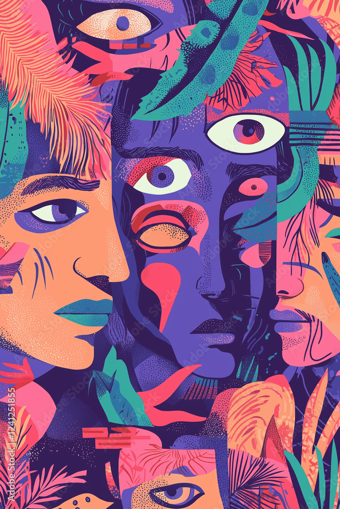Fototapeta premium vibrant maximalist festival poster, combining layered typography