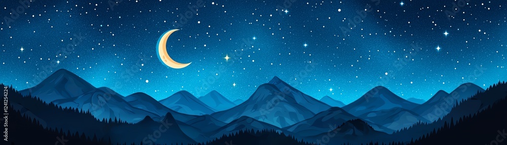 Fototapeta premium Serene mountain scene under a starry night sky.