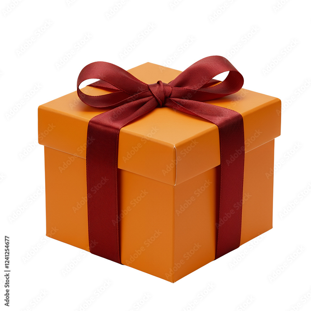 Obraz premium Orange gift box with red ribbon bow. Holiday present.