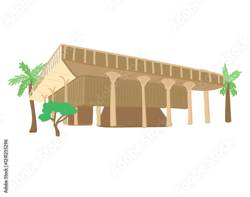 Hand drawn cute landmarks in Flat Style, Famous Place and Historical Buildings, Travel and Tourist Attraction.