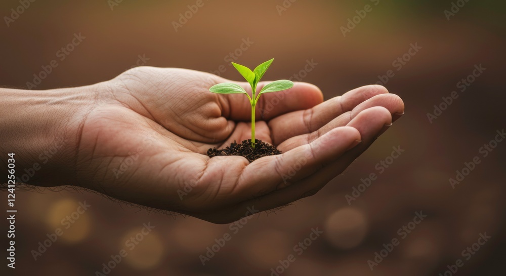 Nurturing Growth: A close-up shot captures a caring hand cradling a delicate seedling, symbolizing the beauty and hope of new life. Nurturing Growth: A close-up shot captures a caring hand cradling a delicate seedling, symbolizing the beauty and hope of new life.