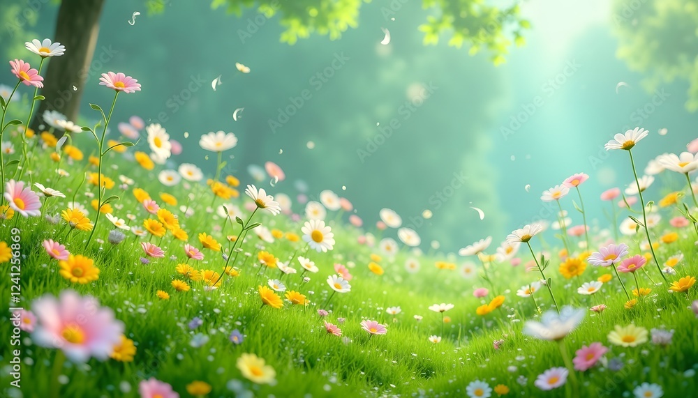 Obraz premium Enchanted Meadow: A Springtime Bloom of Daisies