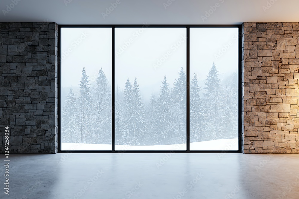 Fototapeta premium Stylish modern window overlooking winter landscape.