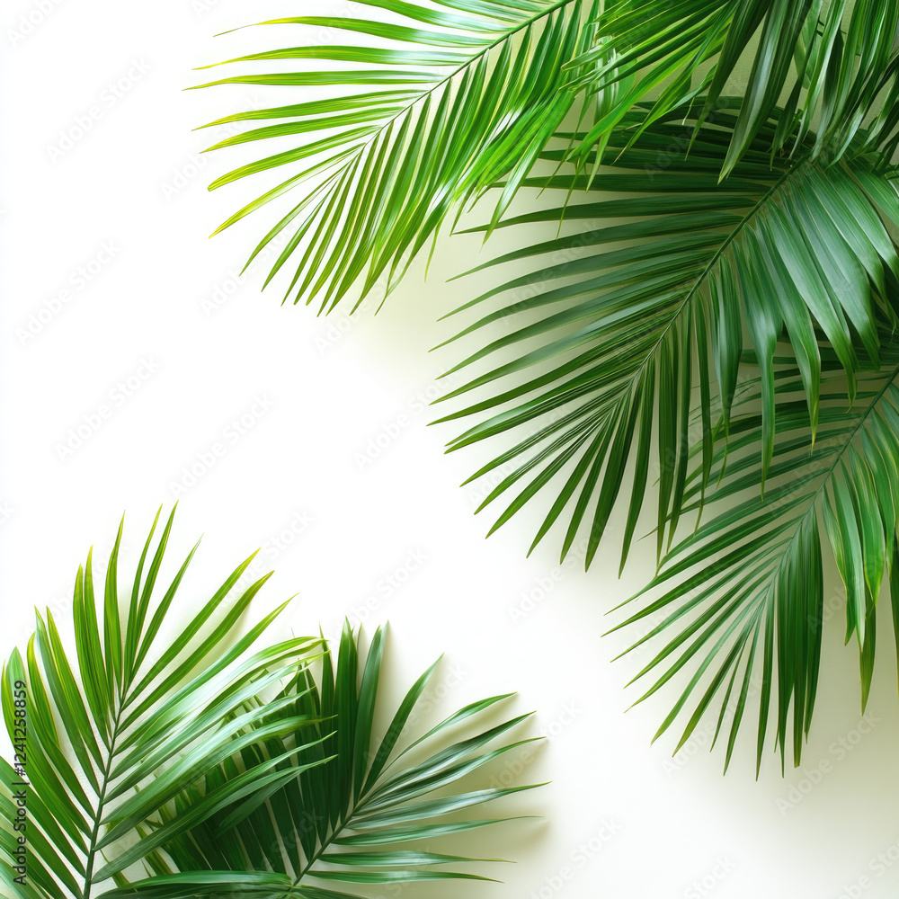 Fototapeta premium A beautiful green palm tree in a white room