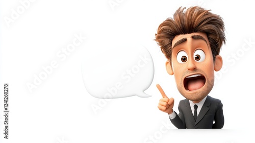 A funny cartoon character with a cheeky expression and text bubble, delivering a meme-style punchline, isolated on white photo