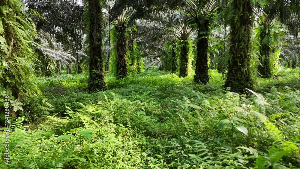 Sao Tome and Principe - Aerial View of Oil Palm Plantation. Lush Green Agricultural Landscape in Tropical Environment. Sao Tome and Principe - Aerial View of Oil Palm Plantation. Lush Green Agricultural Landscape in Tropical Environment.