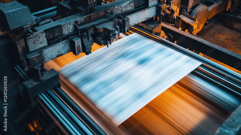 Fototapeta premium High-Speed Printing Process with Blurred Motion in Industrial Workshop
