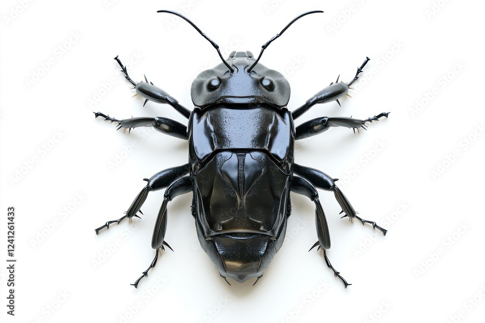 Detailed Close-Up of a Black Beetle on a White Background, Insect Collection and Education Detailed Close-Up of a Black Beetle on a White Background, Insect Collection and Education