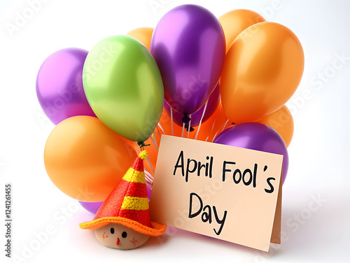 Festive Jester Celebrates April Fool’s Day With Colorful Balloons and Cheerful Atmosphere in a Lively Outdoor Setting