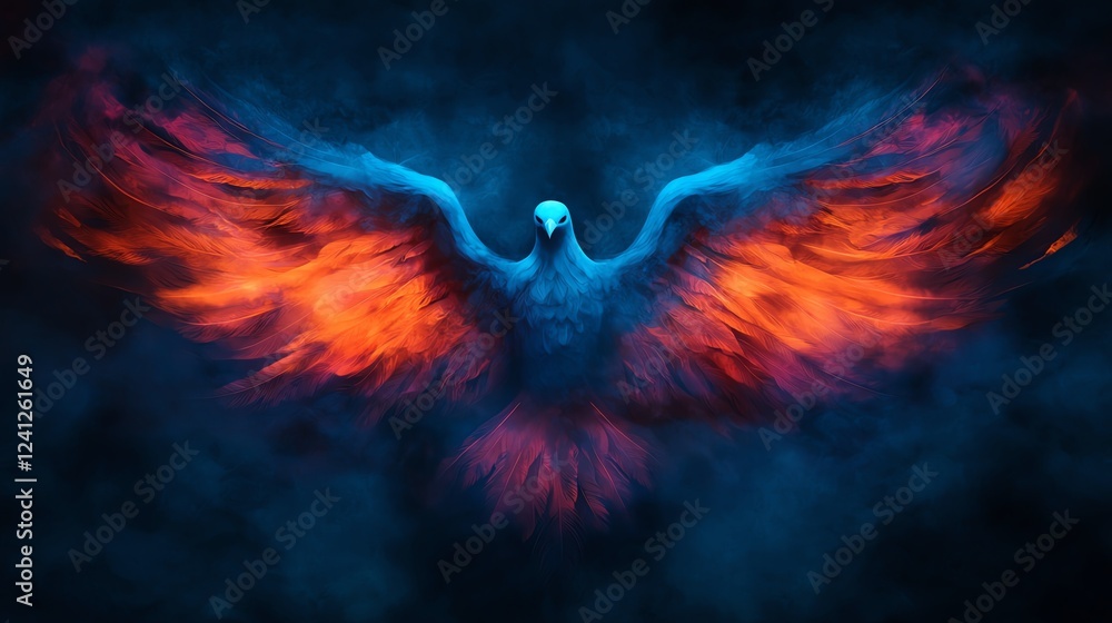 Fototapeta premium Vibrant fantasy bird with fiery wings