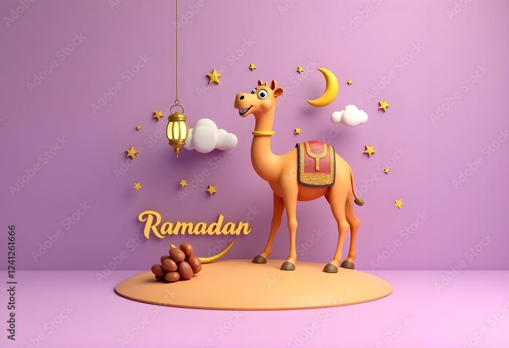 Naklejka premium Generative AI Ramadan Camel Festive 3D Render Illustration