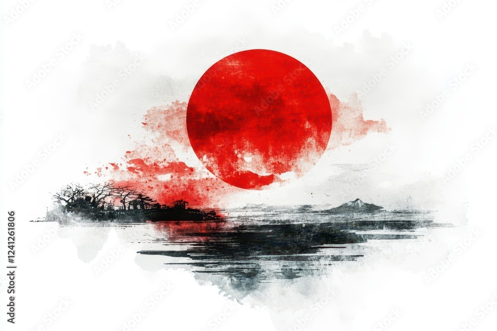 stylized japanese flag with a watercolor texture, blending tradition and artistry into a visually captivating representation of national identity stylized japanese flag with a watercolor texture, blending tradition and artistry into a visually captivating representation of national identity