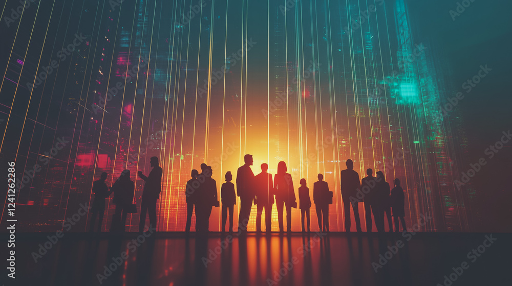 abstract professional business team people connection of line from nail node to node on Smart digital cityscap and skyline background , Innovation networking concept abstract professional business team people connection of line from nail node to node on Smart digital cityscap and skyline background , Innovation networking concept