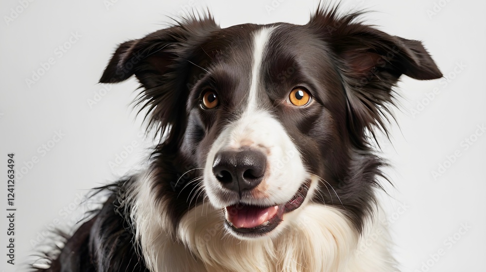 border collie dog with fluffy fur and bright eyes sitting against a clean white background looking happy and friendly border collie dog with fluffy fur and bright eyes sitting against a clean white background looking happy and friendly