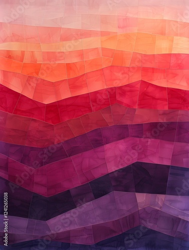 Illustration of A mesmerizing gradient blend of sunset hues, from deep purples to fiery reds, with abstract geometric patterns interwoven throughout. Ai Generate.
