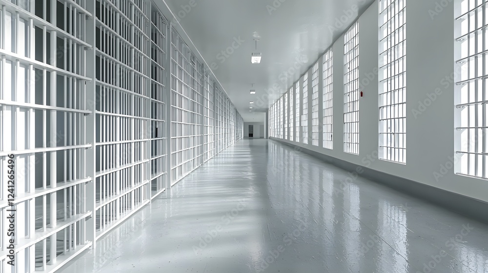 Monotone Prison Hallway with Institutional Architecture and Geometric Design Monotone Prison Hallway with Institutional Architecture and Geometric Design