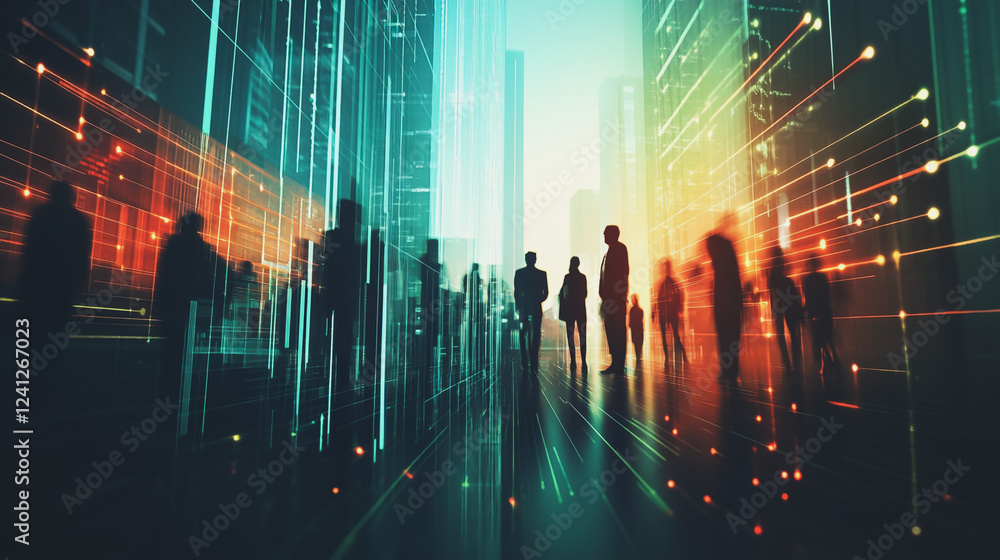 abstract professional business team people connection of line from nail node to node on Smart digital cityscap and skyline background , Innovation networking concept abstract professional business team people connection of line from nail node to node on Smart digital cityscap and skyline background , Innovation networking concept