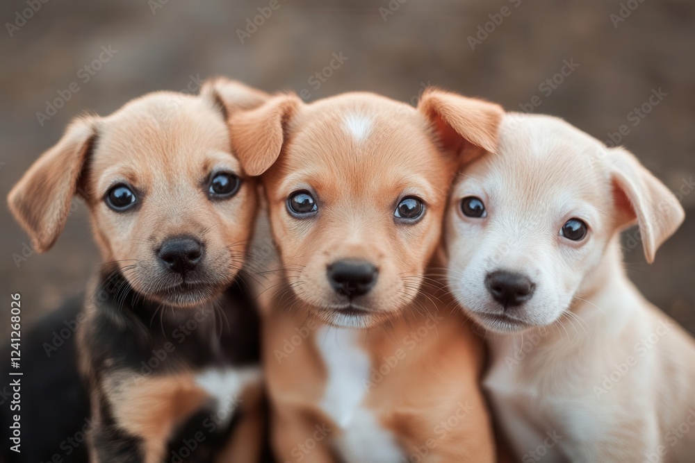 three adorable puppies looking at the camera with their heads tilted slightly to the right, one puppy directly staring into the lens, capturing their playful and endearing nature three adorable puppies looking at the camera with their heads tilted slightly to the right, one puppy directly staring into the lens, capturing their playful and endearing nature