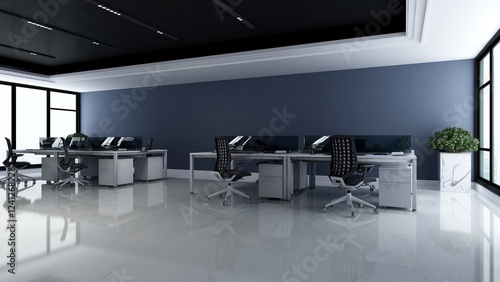 office area with blank wall 3d design interior