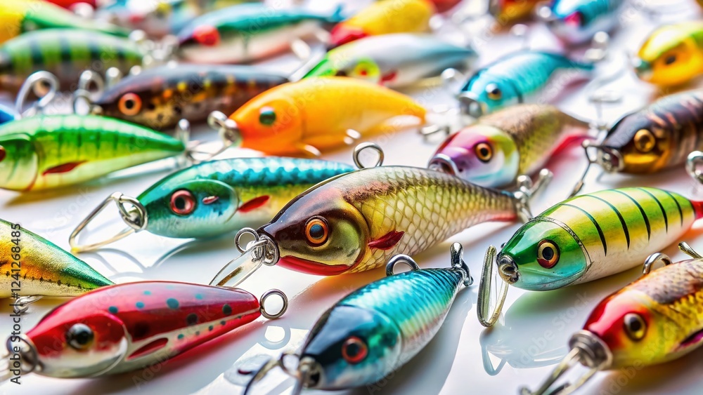Fototapeta premium Vintage Still Life: Colorful Soft Plastic Fishing Lures on White