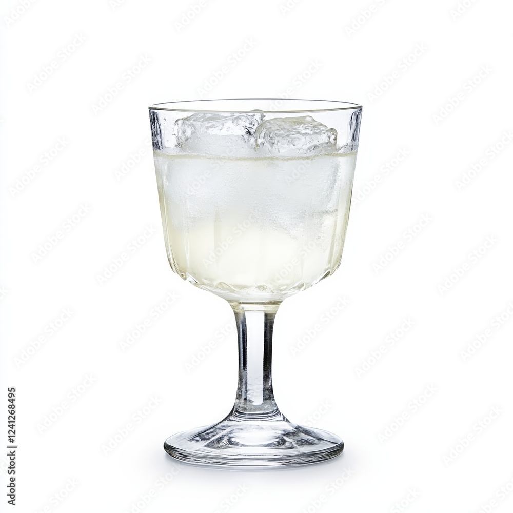 Chilled glass of Pastis with a cloudy appearance after water is added served with ice cubes isolated on white background iconic anise flavored drink Chilled glass of Pastis with a cloudy appearance after water is added served with ice cubes isolated on white background iconic anise flavored drink