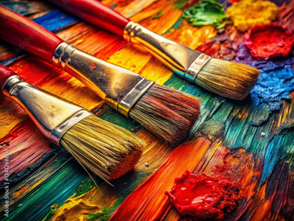 Fototapeta premium Vintage Style Abstract Acrylic Painting: Vibrant Brushstrokes & Color Explosion