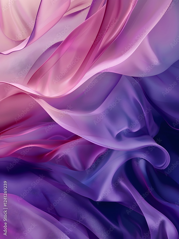 Obraz premium Illustration of An elegant abstract gradient, transitioning from soft blush pink to deep royal purple, with smooth, flowing curves and a sophisticated aesthetic. Ai Generate. 