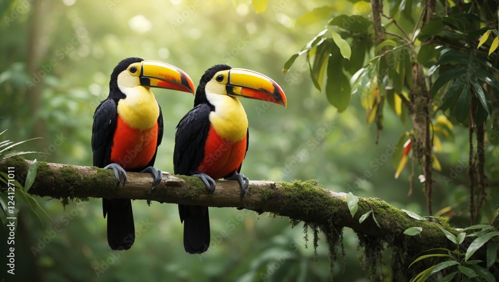 Naklejka premium Toucans in the Jungle: A Sunny Perch