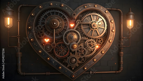 An intriguing image presenting a steampunk heart made of gears and machinery elements.