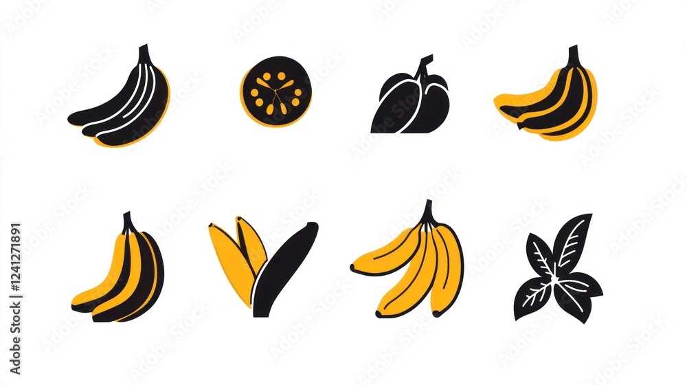 Banana icons, clock, pepper, leaves; app design Banana icons, clock, pepper, leaves; app design