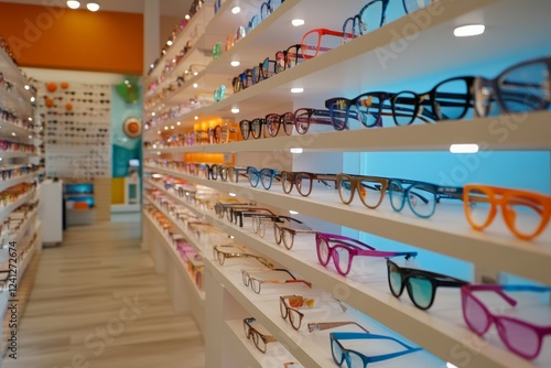 Vibrant display of stylish eyewear in optical store