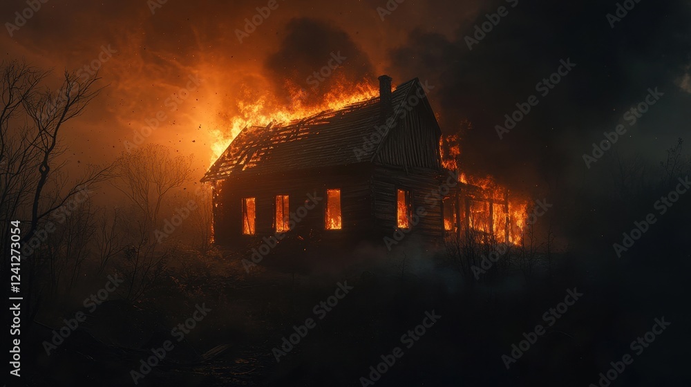 Abandoned Wooden House Engulfed in Flames Abandoned Wooden House Engulfed in Flames